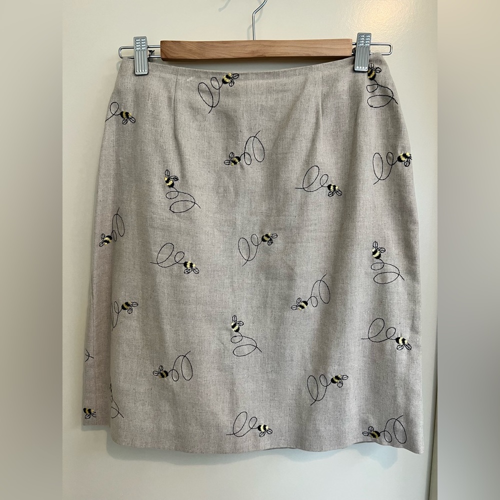 Talbots Petites Linen Bees embroidered skirt size 4